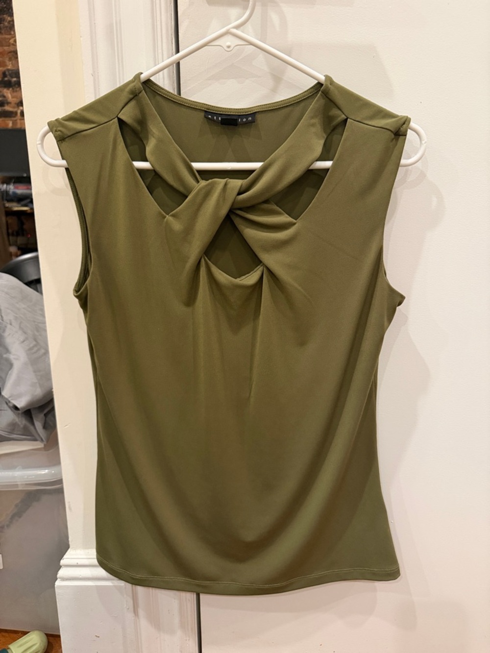 Sleeveless Olive Green Twist-Front Women's Top